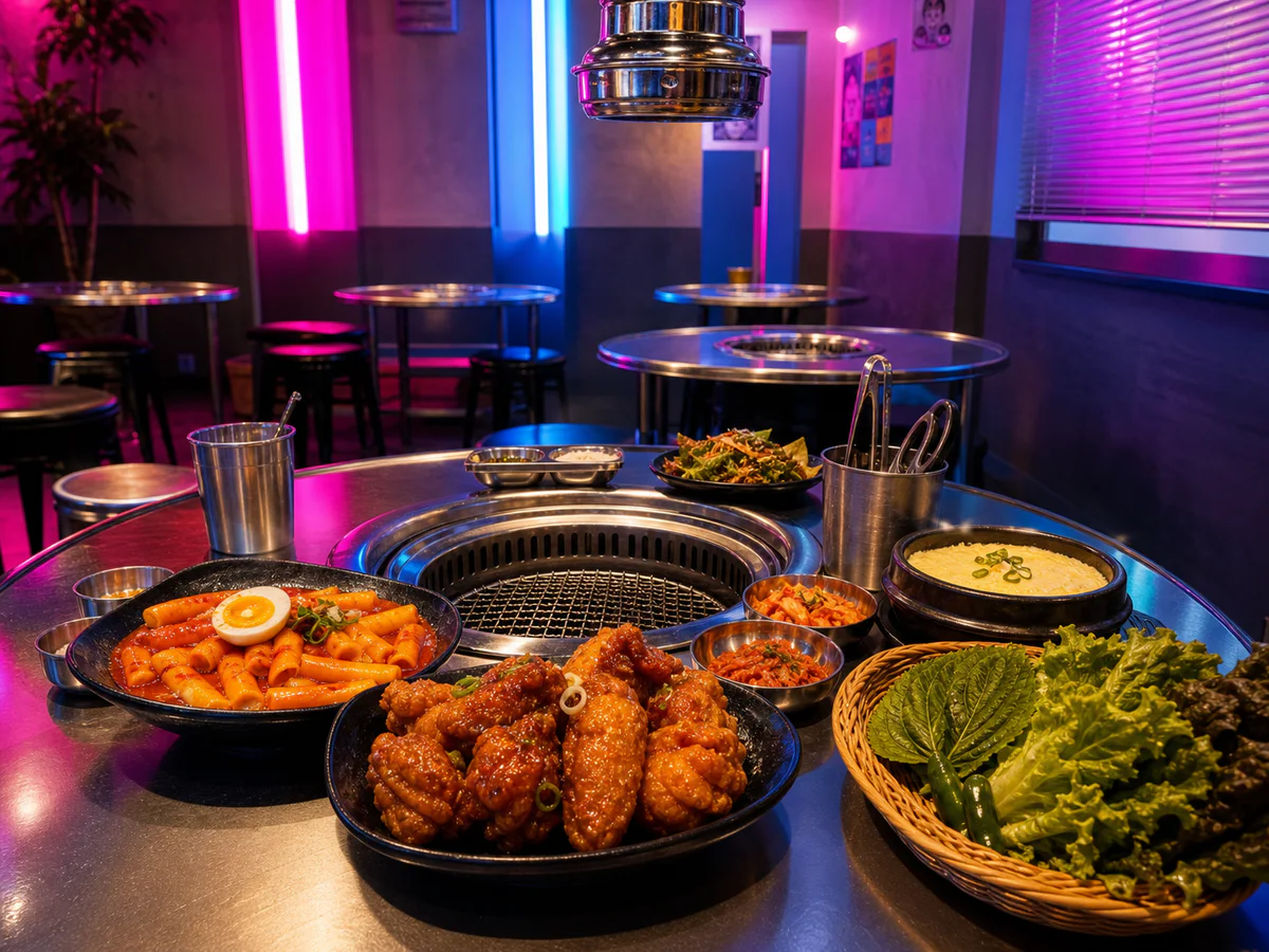 ネオン照明を使った架空の韓国料理店